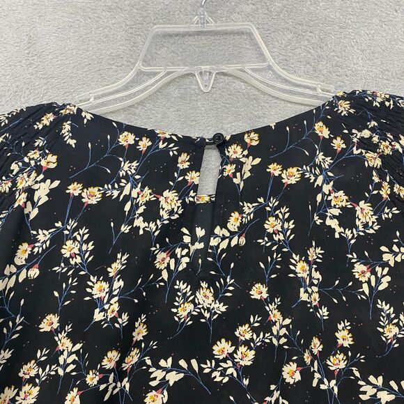 ana Top Womens 2XL Black Beige Floral Smocked Flowy Popover Lightweight Shirt - Picture 7 of 10